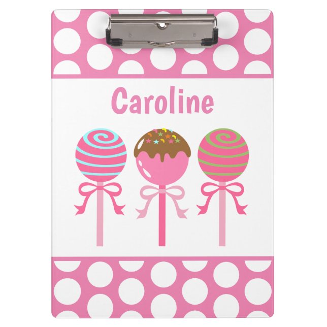 Yummy Pink Cake Pops Personalised Clipboard (Front)