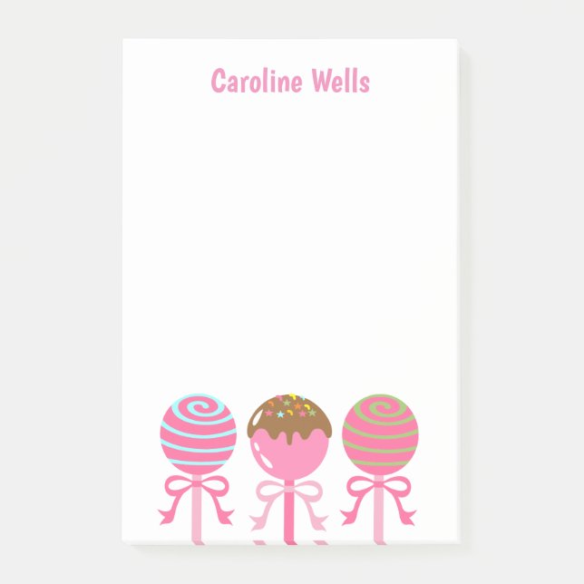 Yummy Pink Cake Pops Personalised Post-it Notepad (Front)