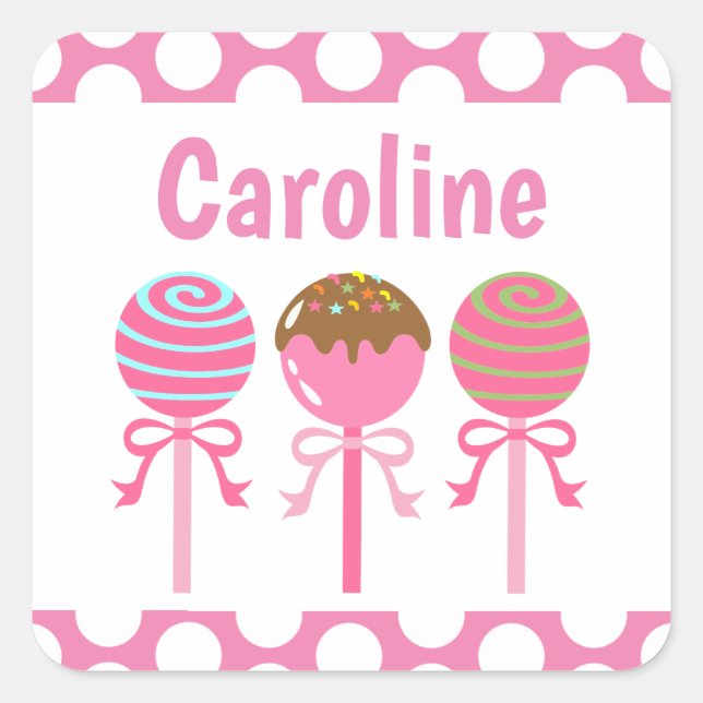 Yummy Pink Cake Pops Personalised Stickers (Front)