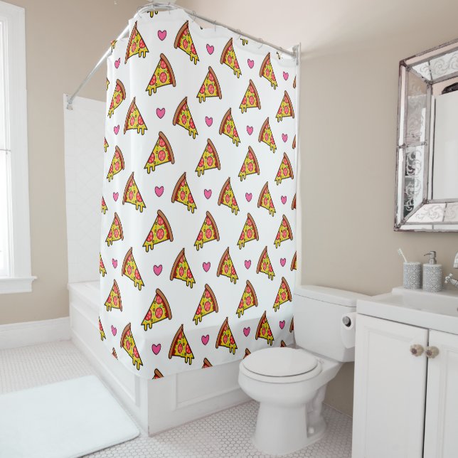 Yummy Pizza Slices Pattern Shower Curtain (In Situ)