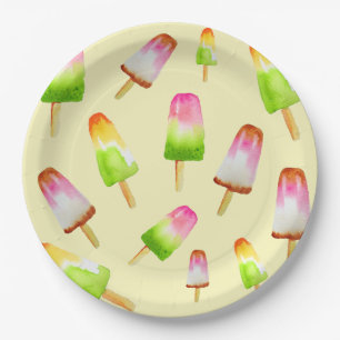 Yummy rainbow popsicle party paper plate