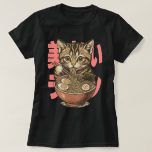 Yummy Ramen Kitten Black T-Shirt