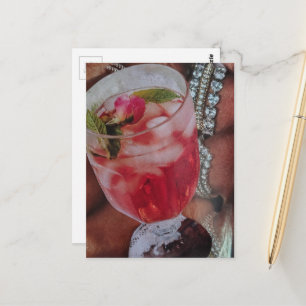 Yummy Rose Drink and Jewels Mixed Media Collage  Postcard