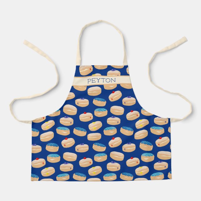Yummy Sufganiyot Jelly Doughnuts Hanukkah Pattern Apron (Front)
