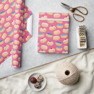 Yummy Sufganiyot Jelly Doughnuts Hanukkah Pattern Wrapping Paper