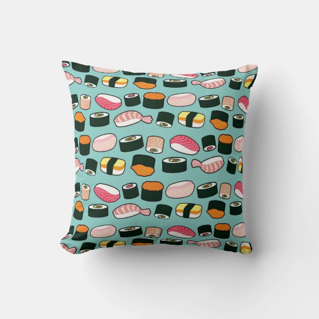 Yummy Sushi Fun Illustrated Pattern Cushion (Front)