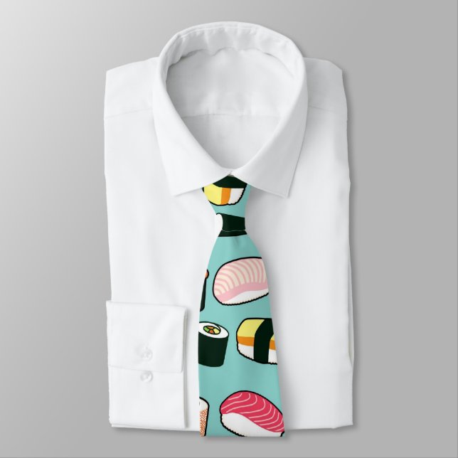 Yummy Sushi Fun Illustrated Pattern Tie (Tied)
