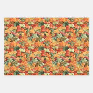 Yummy Watercolor Gummy Bear Pattern Wrapping Paper Sheet