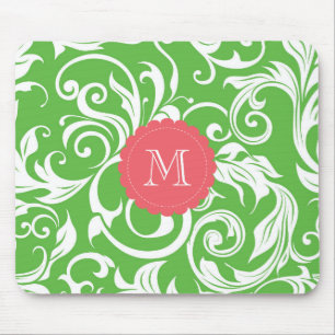 Yummy Watermelon Green Monogram Floral Wallpaper Mouse Pad