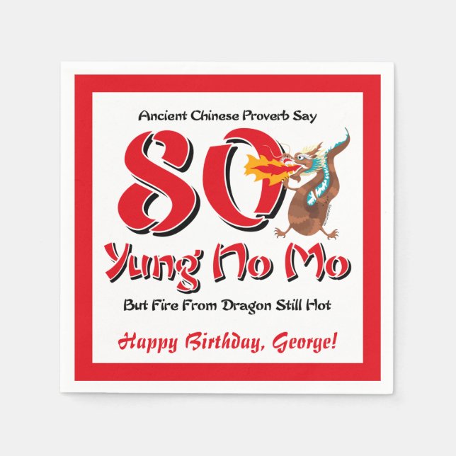 Yung No Mo 80th Birthday Napkin (Front)