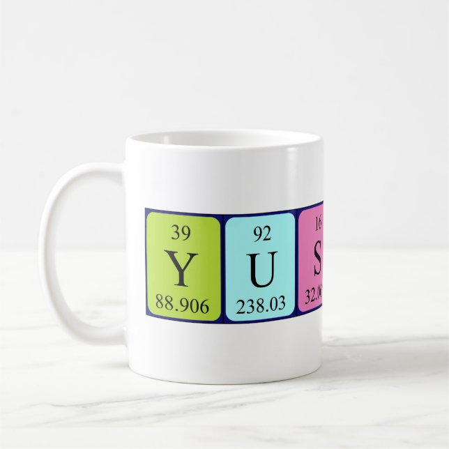 Yushin periodic table name mug (Left)