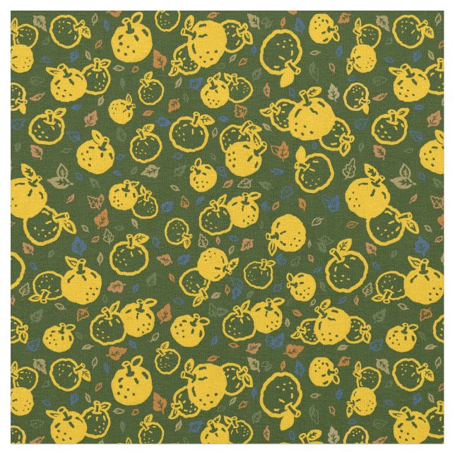Yuzu Pattern (Olive Green) | Japanese fall style Fabric (Close Up)
