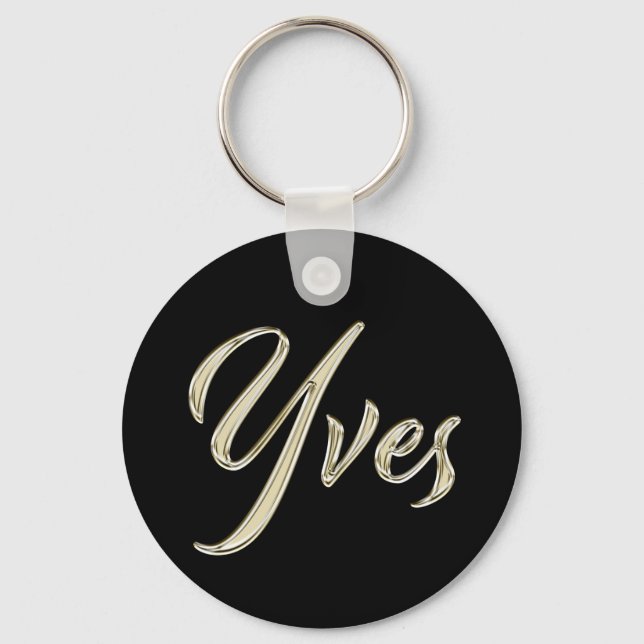 Yves Name whitegold Button Schlüsselanhänger Key Ring (Front)