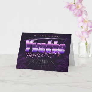 Yvette Name Vorname lila retro Karte Geburtstag Card
