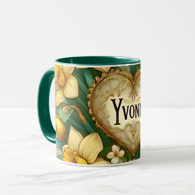 YVONNE ~ Mug personalised ~ daffodils ~ (Front Left)