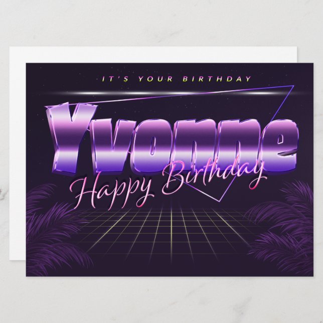 Yvonne Name First name purla retro card Birthday (Front/Back)