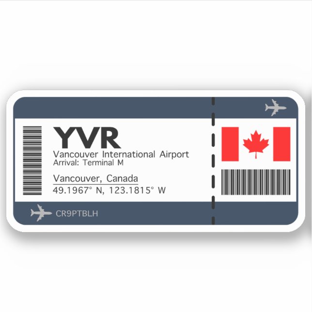 YVR Vancouver Boarding Pass - Canada Ticket (Front)