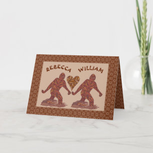 Z Bigfoot Walking Sasquatch Valentine Couple Cute Holiday Card