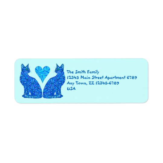 Z Blue Abstract Cats And Heart Art Return Address Label