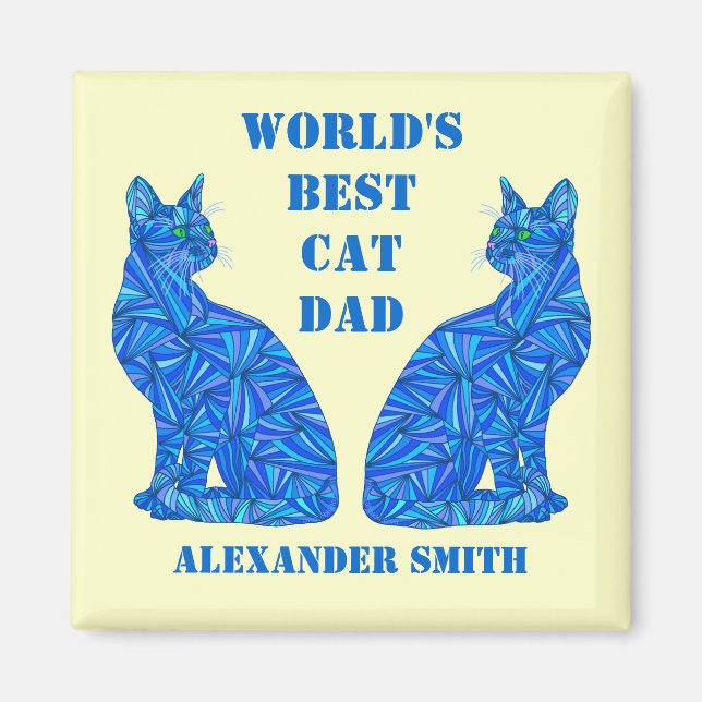 Z Blue Abstract Sitting Cat Crazy Cat Guy Cat Dad Magnet (Front)