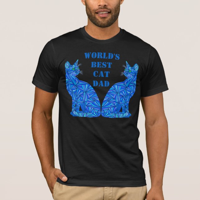 Z Blue Abstract Sitting Cat Crazy Cat Guy Cat Dad T-Shirt (Front)