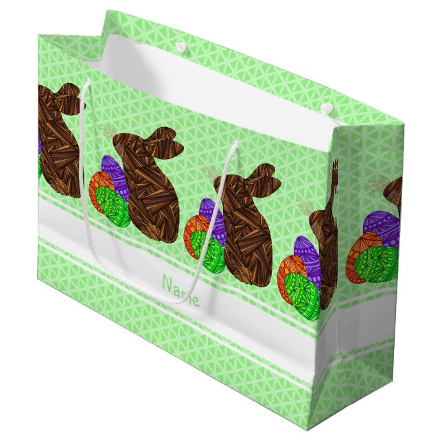 Z Brown Easter Bunny Colourful Personalised Large Gift Bag (Front Angled)