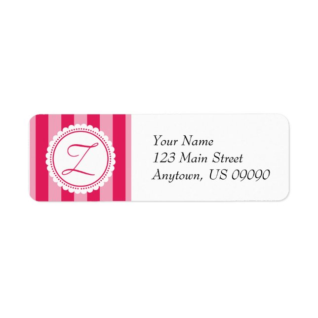 Z Candy Striper Monogram Address Labels Raspberry (Front)