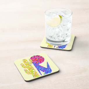 Z Colourful Abstract Art Blue Coyote Wolf Party Coaster