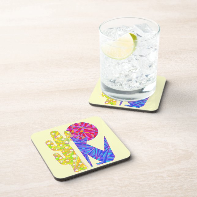 Z Colourful Abstract Art Blue Coyote Wolf Party Coaster (Right Side)