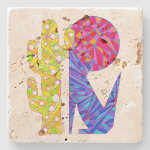 Z Coyote Wolf Colourful Southwestern Art Design Stone Coaster