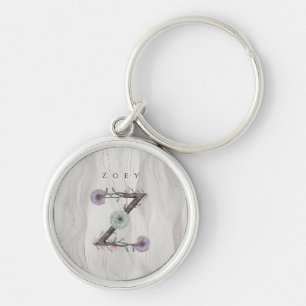 Z Floral Monogram Modern Minimalist Key Ring