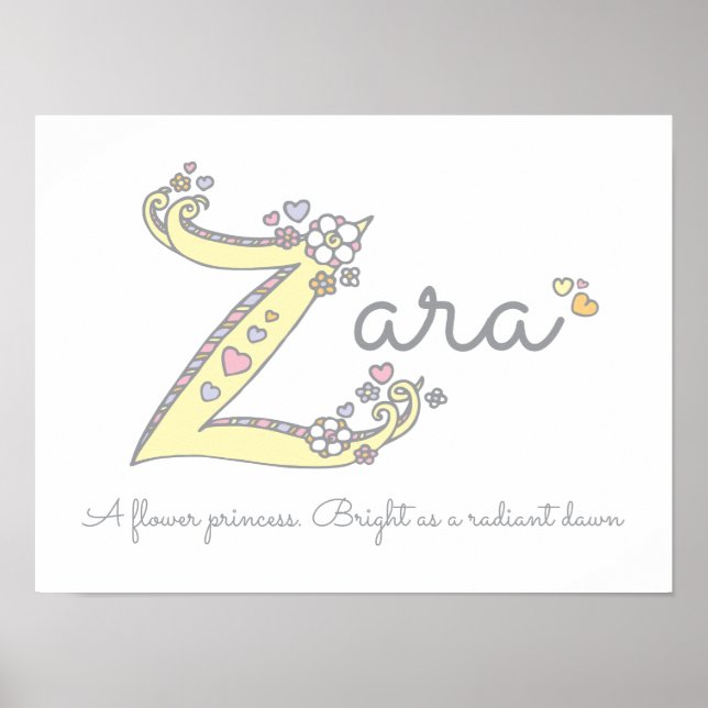 Z for Zara initial doodle art name meaning Poster (Front)