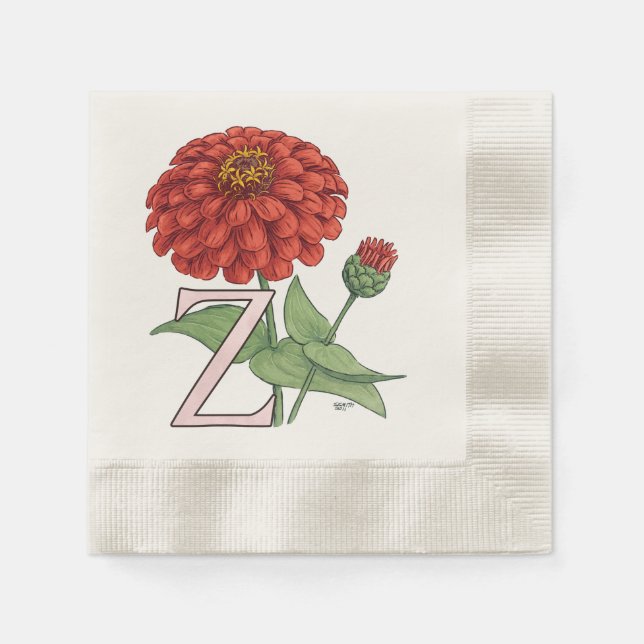 Z for Zinnia Flower Monogram Floral Art Napkin (Front)