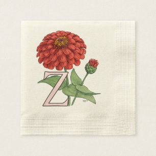 Z for Zinnia Flower Monogram Floral Art Napkin