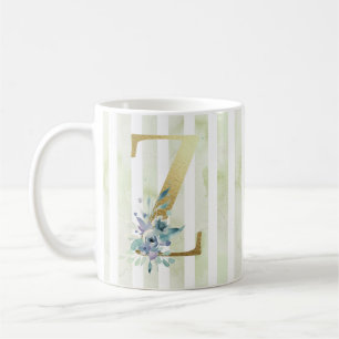 Z, golden initial on white and blue stripes coffee mug
