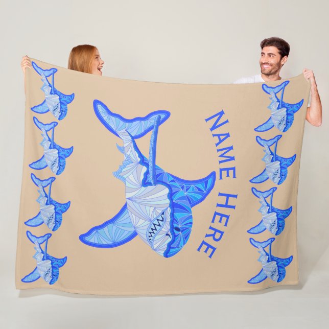 Z Great White Shark Colourful Sea Animal Fleece Blanket (In Situ)