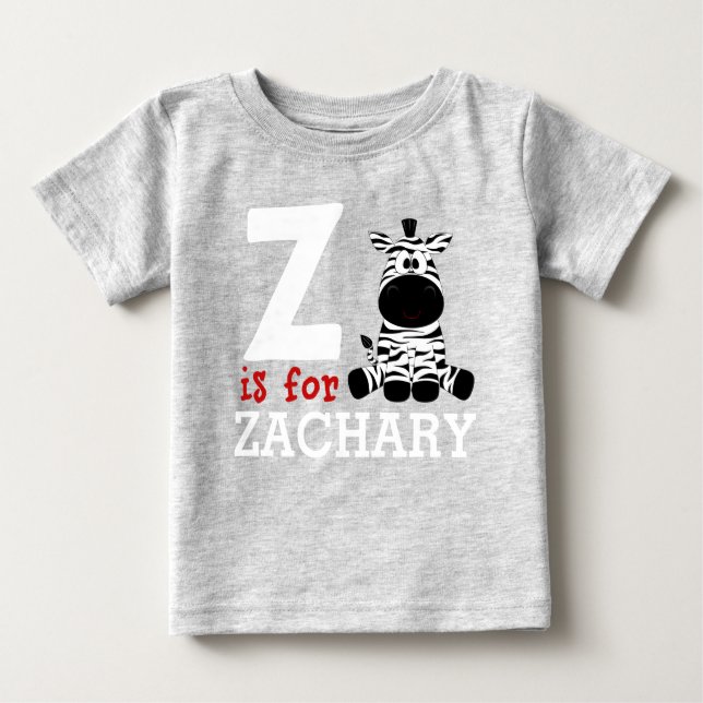 Z is for Zachary & Kids Name Personalised Baby T-Shirt (Front)
