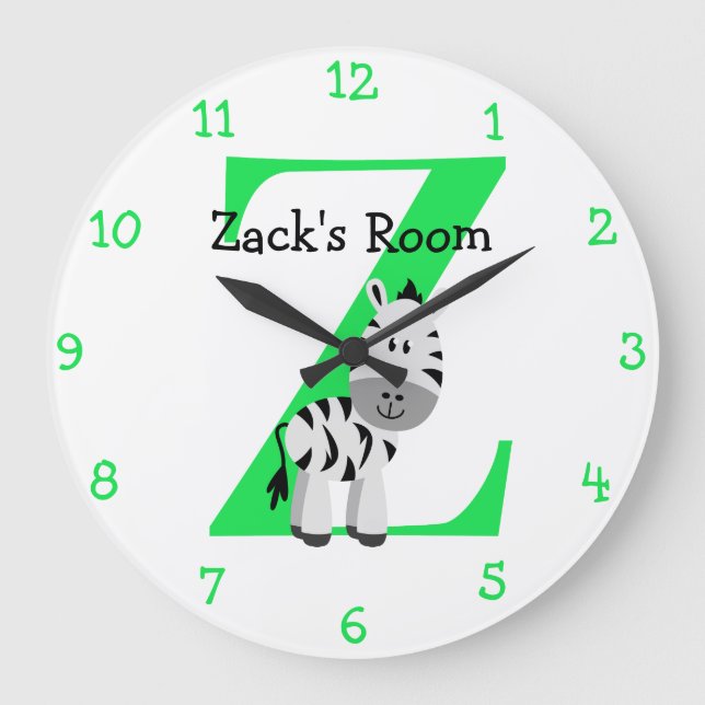 Z is for Zebra and Zack-Child's Bedroom Large Clock (Front)