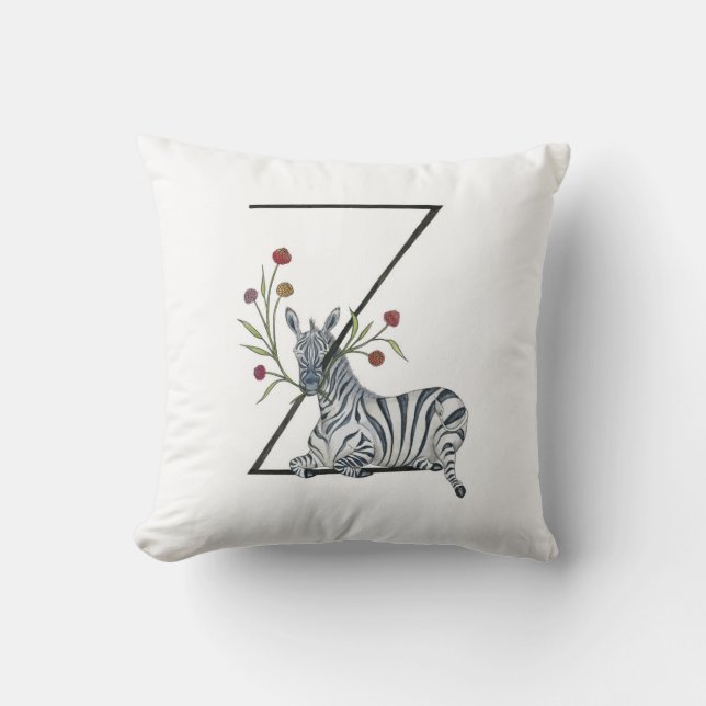 Z is for Zebra and Zinnia Pillow! Cushion (Front)