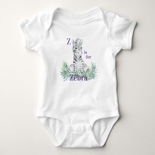 Z is for ZEBRA - Zebra Sitting In Ferns Baby Bodysuit (Front)