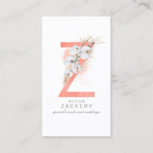 Z Letter Monogram White Orchids and Pampas Grass Business Card
