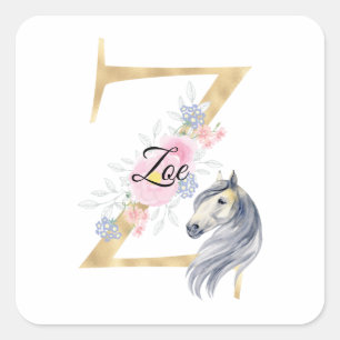 Z letter personalised name monogram with horse  square sticker