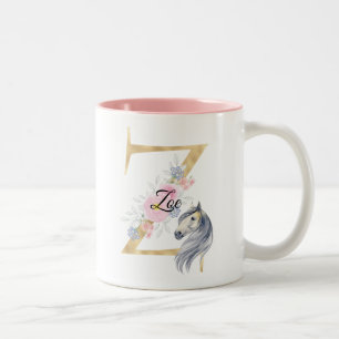Z letter personalised name monogram with horse Two-Tone coffee mug