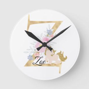 Z letter personalised name monogram with pony round clock