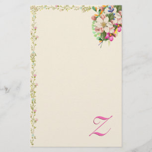 Z Monogram Floral Bouquet Stationery
