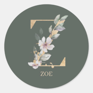 Z Monogram Floral Personalised Classic Round Sticker