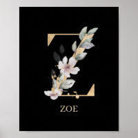 Z Monogram Floral Personalised Poster