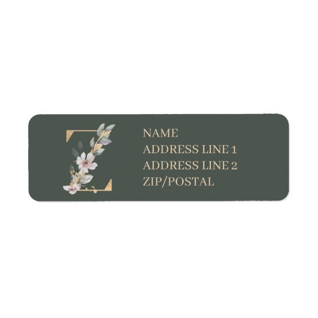Z Monogram Floral Personalised Return Address Label (Front)
