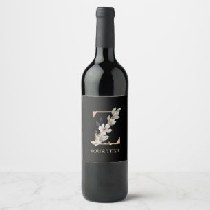 Z Monogram Floral Personalised Wine Label
