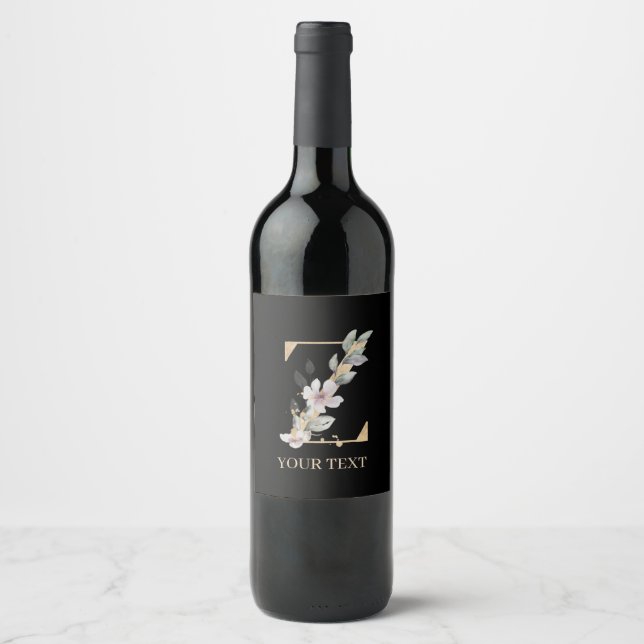 Z Monogram Floral Personalised Wine Label (Front)